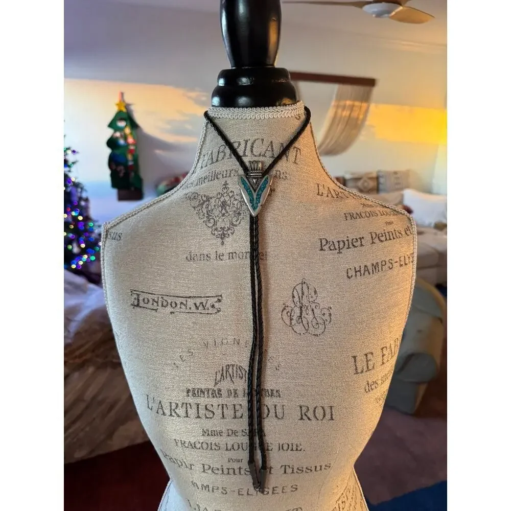 Vintage Sterling Silver‎ Turquoise Arrowhead Bolo Tie